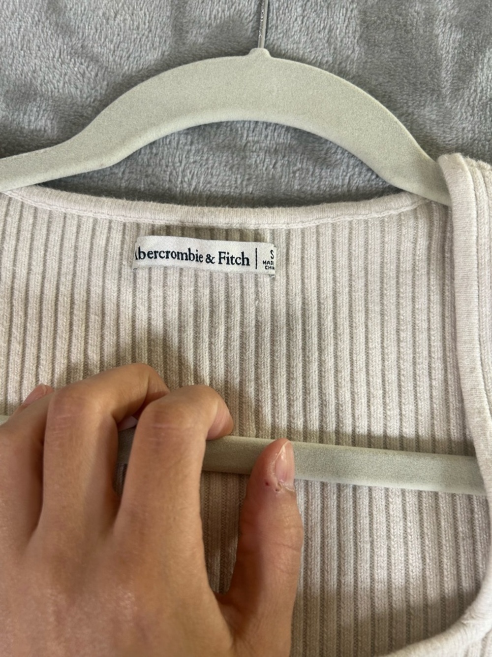 Abercrombie & Fitch Ribbed Long Sleeve Square Neck Bodysuit in Cream - Picture 2 of 7